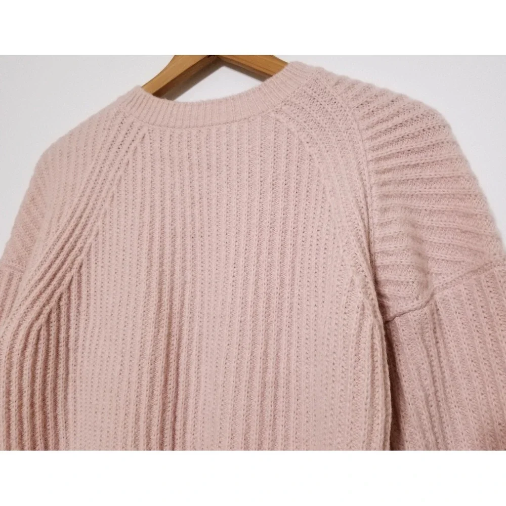Vince Side Slit Wool Blend Ribbed Knit Crew Neck Sweater Blush Pink XS $325